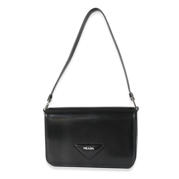 Prada Handbags - Prada Black Brushed Leather Shoulder Bag
